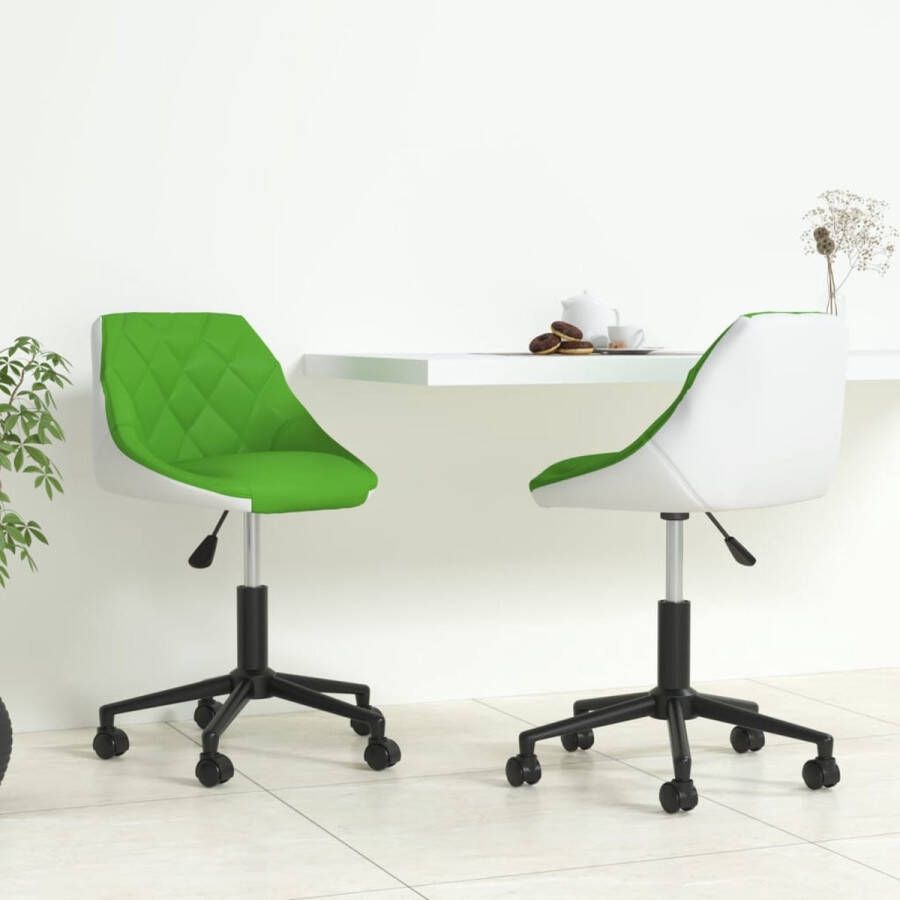 VidaXL -Eetkamerstoelen-draaibaar-2-st-kunstleer-groen-en-wit