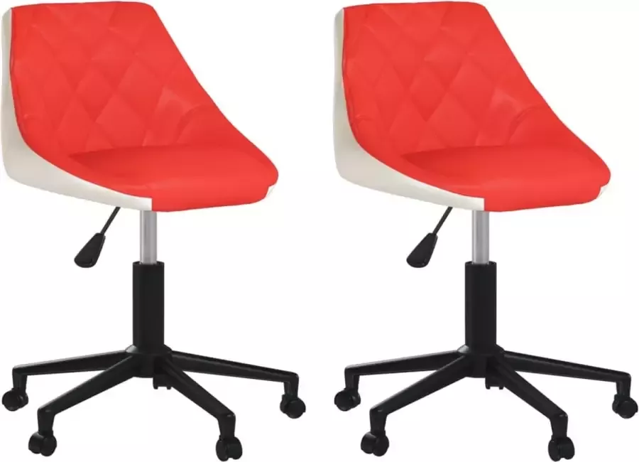 VidaXL -Eetkamerstoelen-draaibaar-2-st-kunstleer-rood-en-wit - Foto 2