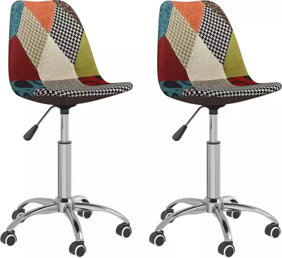 VidaXL Eetkamerstoelen draaibaar 2 st patchwork stof - Foto 2