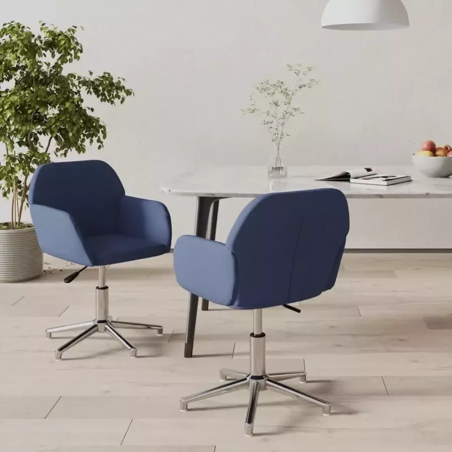 VidaXL -Eetkamerstoelen-2-st-draaibaar-stof-blauw