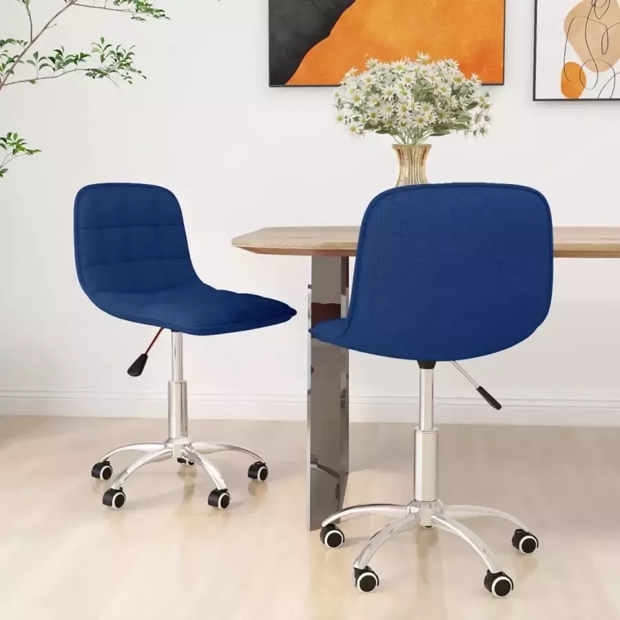 VidaXL -Eetkamerstoelen-2-st-draaibaar-stof-blauw