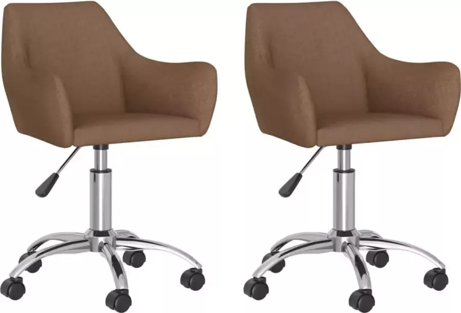 VidaXL Eetkamerstoelen draaibaar 2 st stof bruin - Foto 2