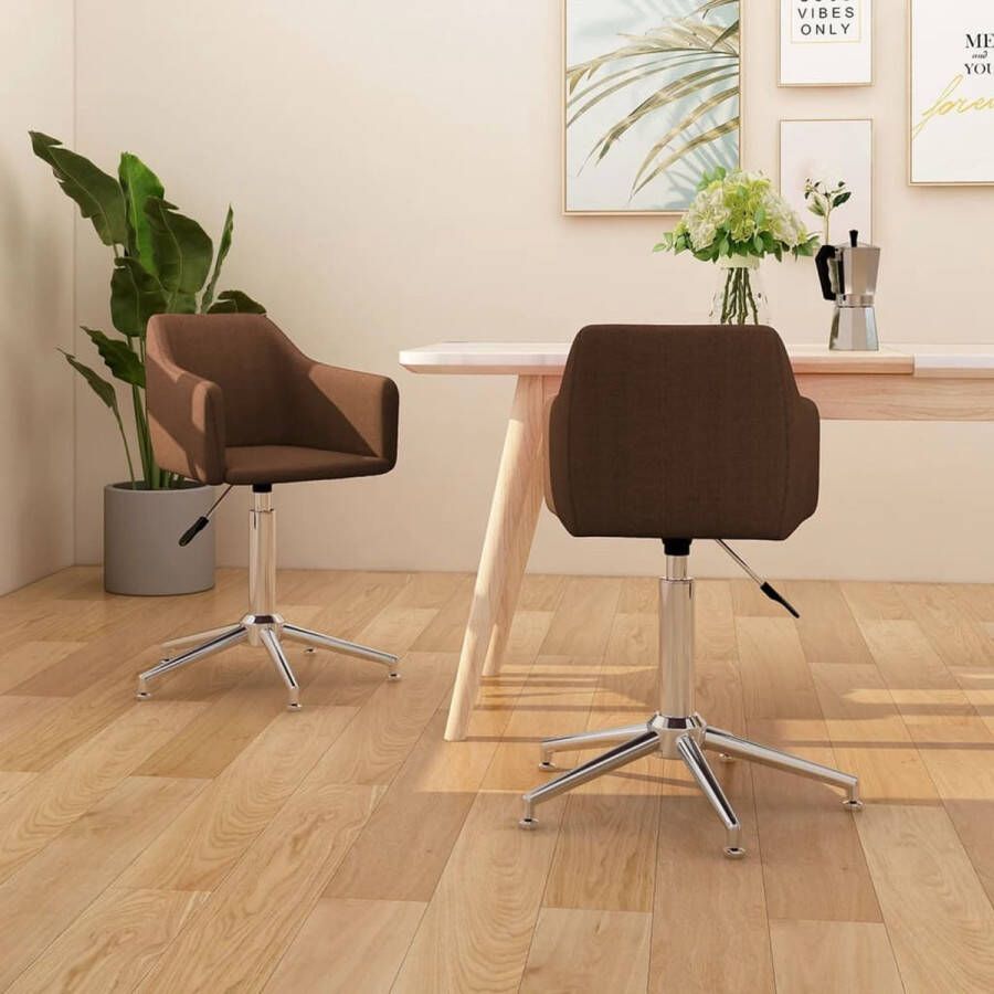 VidaXL -Eetkamerstoelen-draaibaar-2-st-stof-bruin - Foto 1