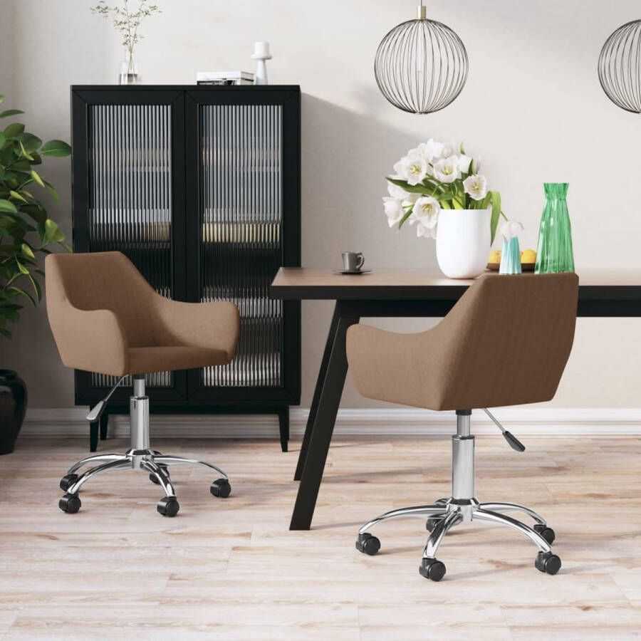 VidaXL Eetkamerstoelen draaibaar 2 st stof bruin - Foto 1