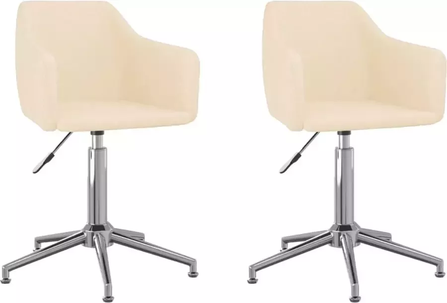 VidaXL Eetkamerstoelen draaibaar 2 st stof crèmekleurig - Foto 2