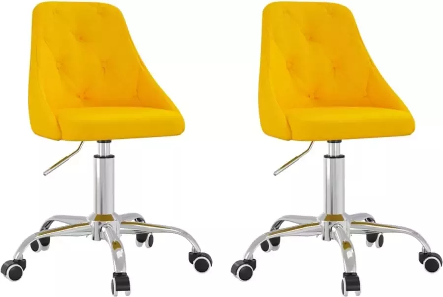 VidaXL Eetkamerstoelen Draaibaar 2 stuks Geel Draaibare Eetstoelen Eetkamerstoelen Stoffen Eetkamerstoelen Gele Eetkamerstoelen Design Eetkamerstoelen - Foto 2
