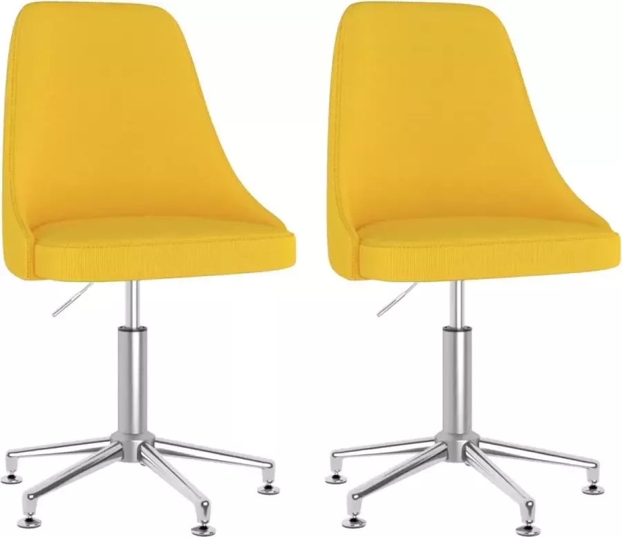 VIDAXL Eetkamerstoelen draaibaar 2 st stof mosterdgeel - Foto 3