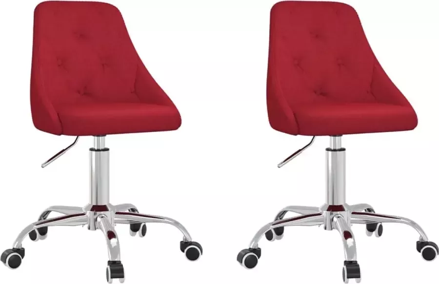 VidaXL Eetkamerstoelen draaibaar 2 st stof wijnrood - Foto 2