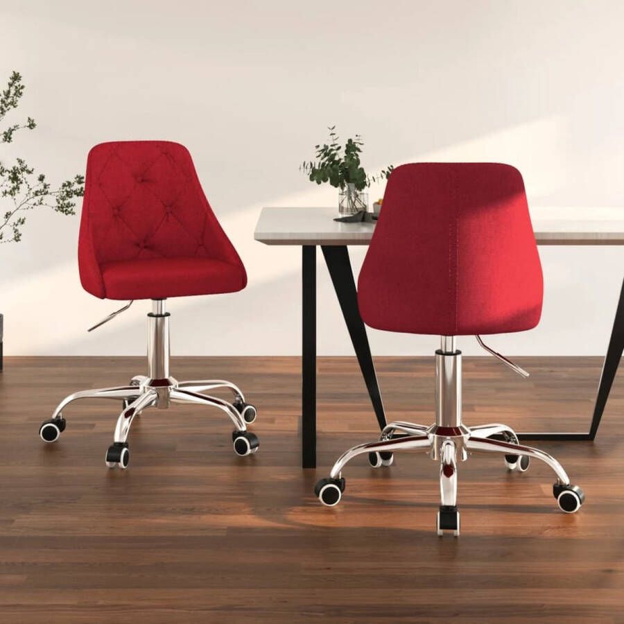 VidaXL Eetkamerstoelen draaibaar 2 st stof wijnrood