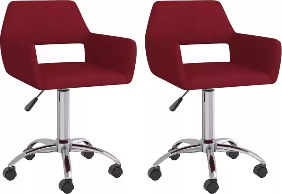 VidaXL Eetkamerstoelen draaibaar 2 st stof wijnrood - Foto 1
