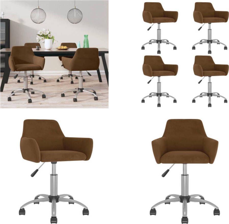 VidaXL Eetkamerstoelen draaibaar 4 st fluweel bruin Draaibare Eetkamerstoel Draaibare Eetkamerstoelen Stoel Eetstoel