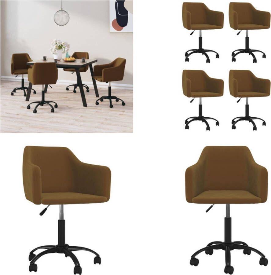 VidaXL Eetkamerstoelen draaibaar 4 st fluweel bruin Draaibare Eetkamerstoel Draaibare Eetkamerstoelen Draaistoel Eetkamerstoel
