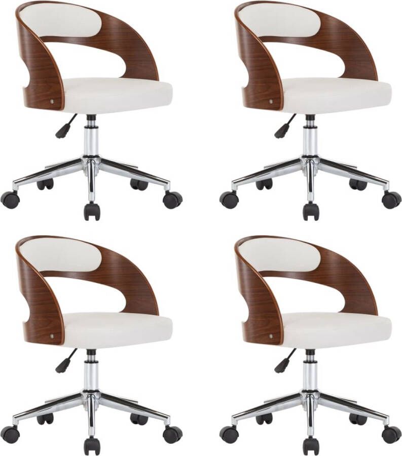 VidaXL -Eetkamerstoelen-draaibaar-4-st-gebogen-hout-en-kunstleer-wit - Foto 2