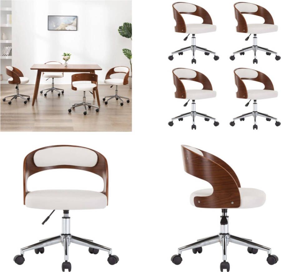 VidaXL Eetkamerstoelen draaibaar 4 st gebogen hout en kunstleer wit Eetkamerstoel Eetkamerstoelen Keukenstoelen Keukenstoel - Foto 2