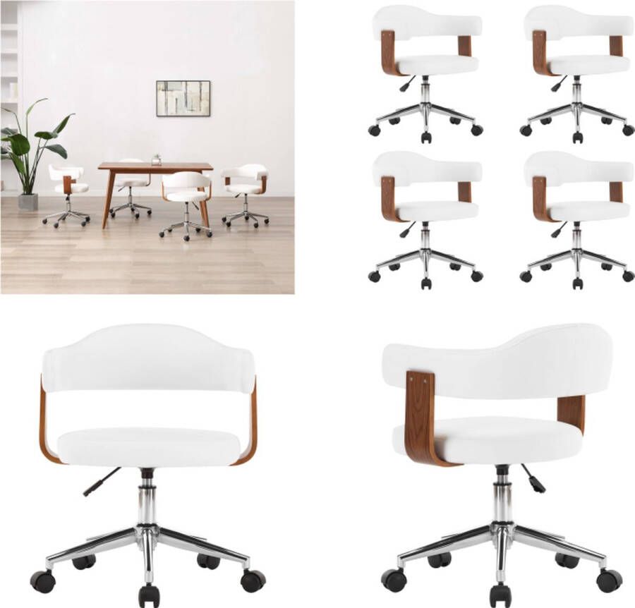 VidaXL Eetkamerstoelen draaibaar 4 st gebogen hout en kunstleer wit Eetkamerstoel Eetkamerstoelen Keukenstoelen Keukenstoel