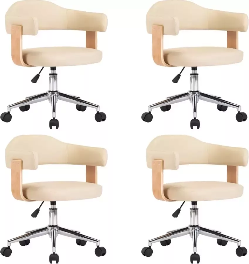 VidaXL Eetkamerstoelen draaibaar 4 st kunstleer crÃ¨mekleurig - Foto 3