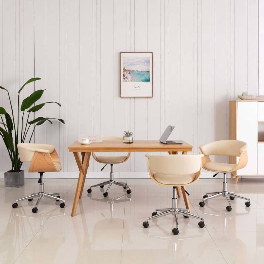 VidaXL Eetkamerstoelen draaibaar 4 st kunstleer crèmekleurig