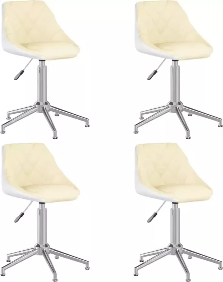 VidaXL Eetkamerstoelen draaibaar 4 st kunstleer crèmekleurig en wit - Foto 2
