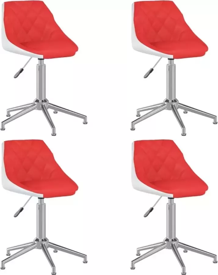 VIDAXL Eetkamerstoelen draaibaar 4 st kunstleer rood en wit - Foto 1