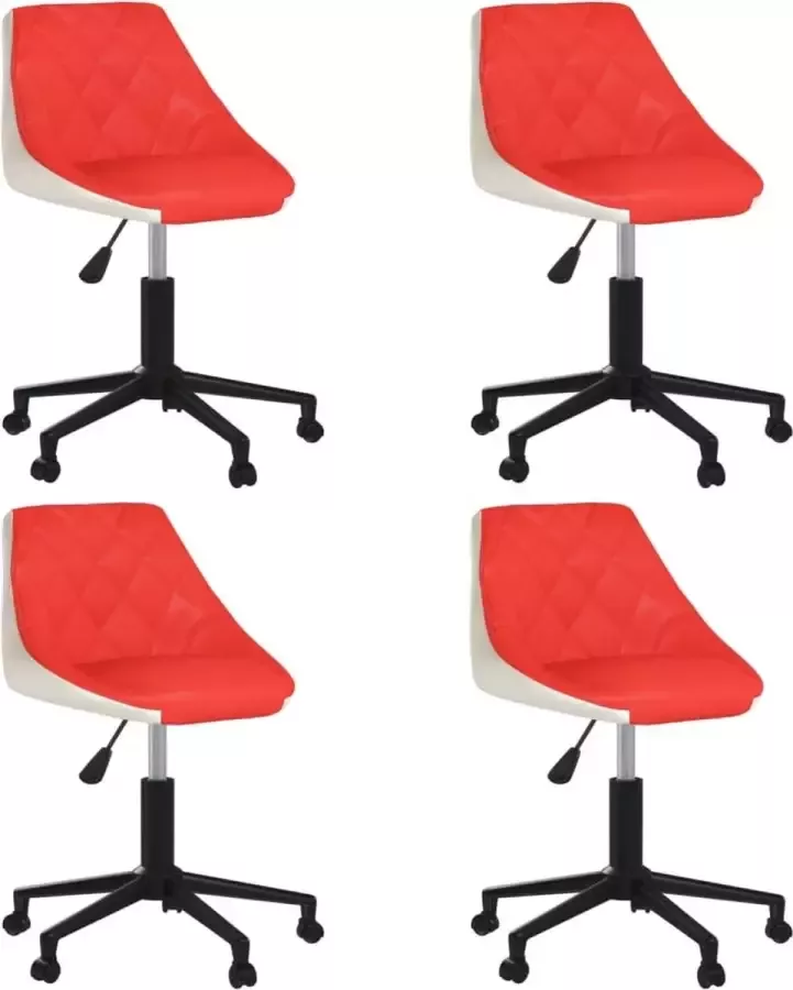 VidaXL -Eetkamerstoelen-draaibaar-4-st-kunstleer-rood-en-wit