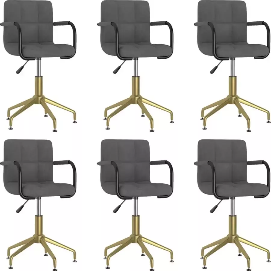 VidaXL Eetkamerstoelen draaibaar 6 st fluweel donkergrijs - Foto 2