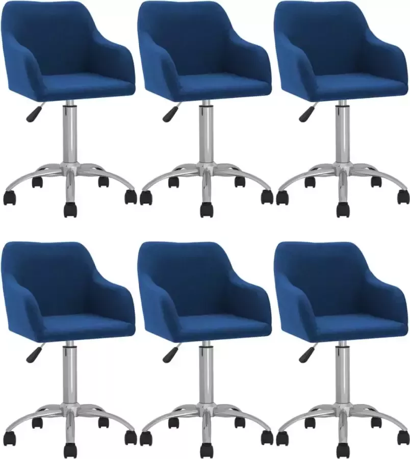 VIDAXL Eetkamerstoelen draaibaar 6 st stof blauw - Foto 2