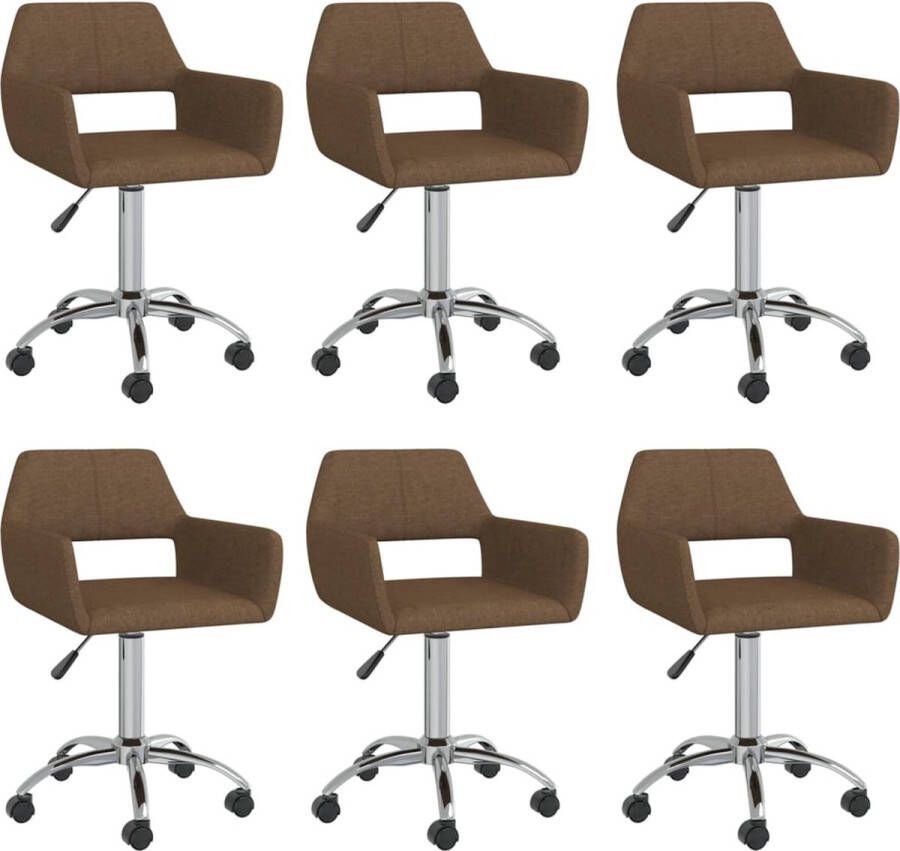 VidaXL Eetkamerstoelen draaibaar 6 st stof bruin