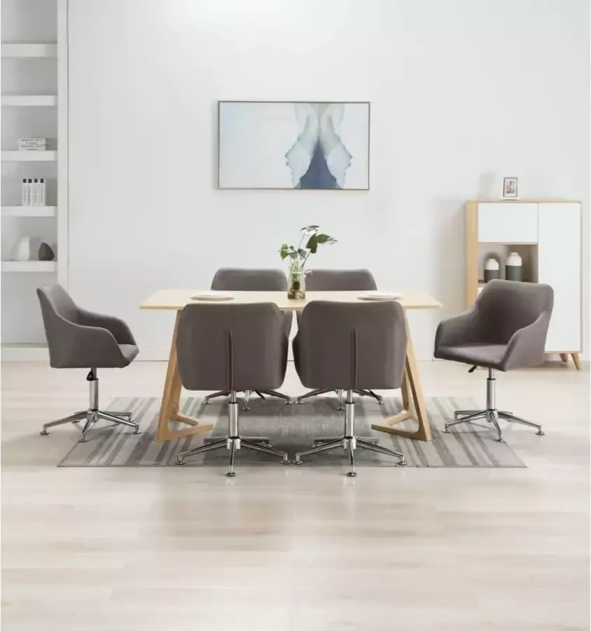 VidaXL -Eetkamerstoelen-draaibaar-6-st-stof-taupe - Foto 2