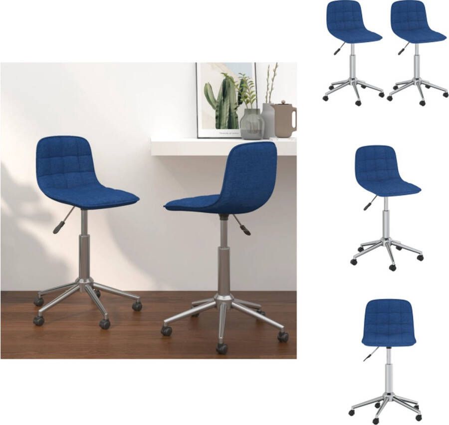 VidaXL Eetkamerstoelen Draaibaar Blauw 42.5 x 45 x (69-80.5) cm Verchroomd staal en stof Gasveermechanisme Eetkamerstoel