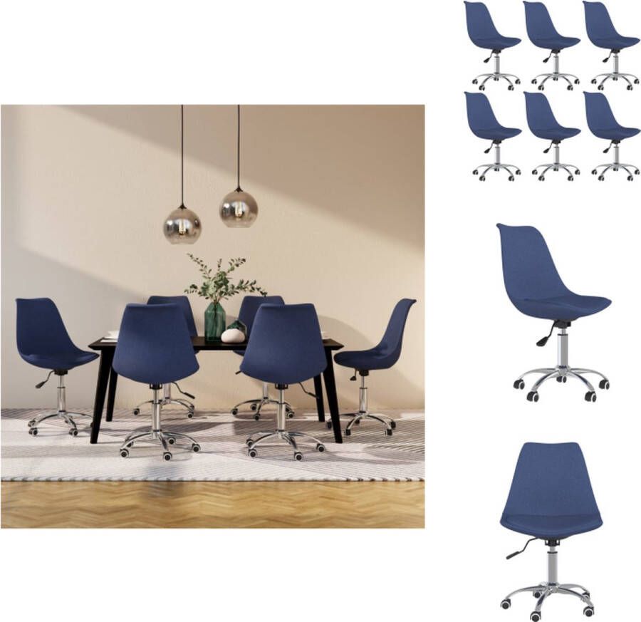 vidaXL Eetkamerstoelen Draaibaar Blauw 48x58x(81-93) cm Stof metaal PP Set van 6 Eetkamerstoel