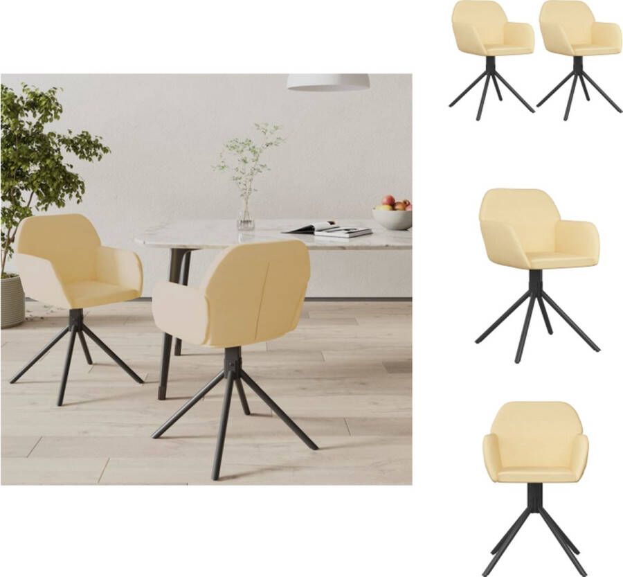 VidaXL Draaibare Eetkamerstoel Draaibare Eetkamerstoelen Eetkamerstoel Keukenstoel Eetkamerstoelen draaibaar 2 st fluweel crèmekleurig - Foto 2