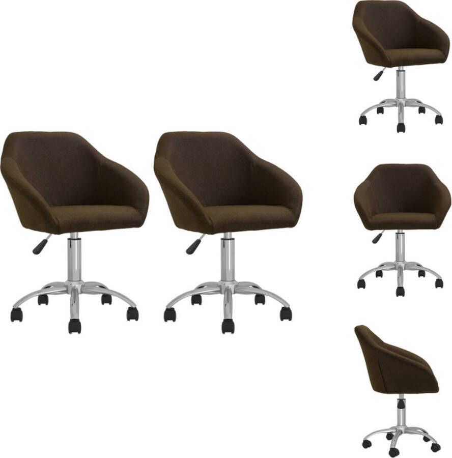 vidaXL Eetkamerstoelen Draaibaar Donkerbruin 63 x 56 x (80-92) cm Sterke stof Verchroomd metaal Eetkamerstoel