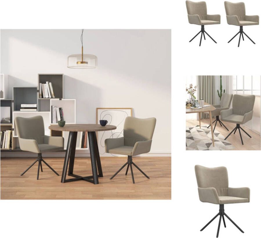 VidaXL Eetkamerstoelen Lichtgrijs Fluweel Verstelbare Hoogte Stabiel Frame 56x61x78-86cm Set van 2 Eetkamerstoel