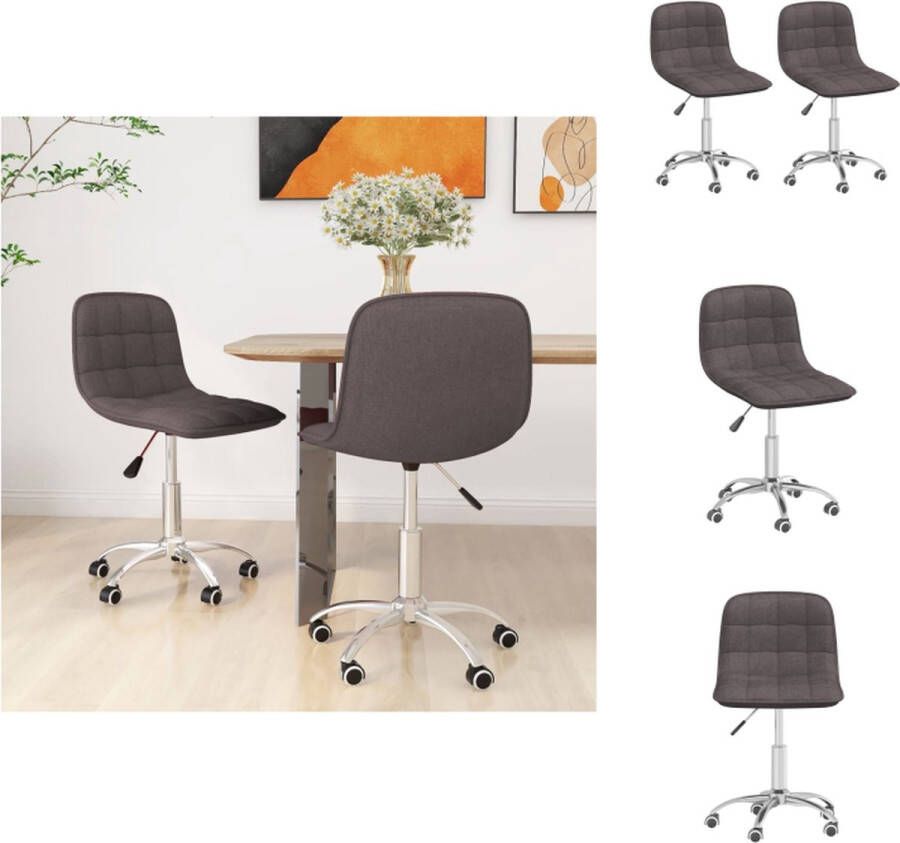 VidaXL Eetkamerstoelen Draaibaar Set van 2 Taupe 42.5 x 45 x (69-80.5)cm Verchroomd Staal en Stof Eetkamerstoel