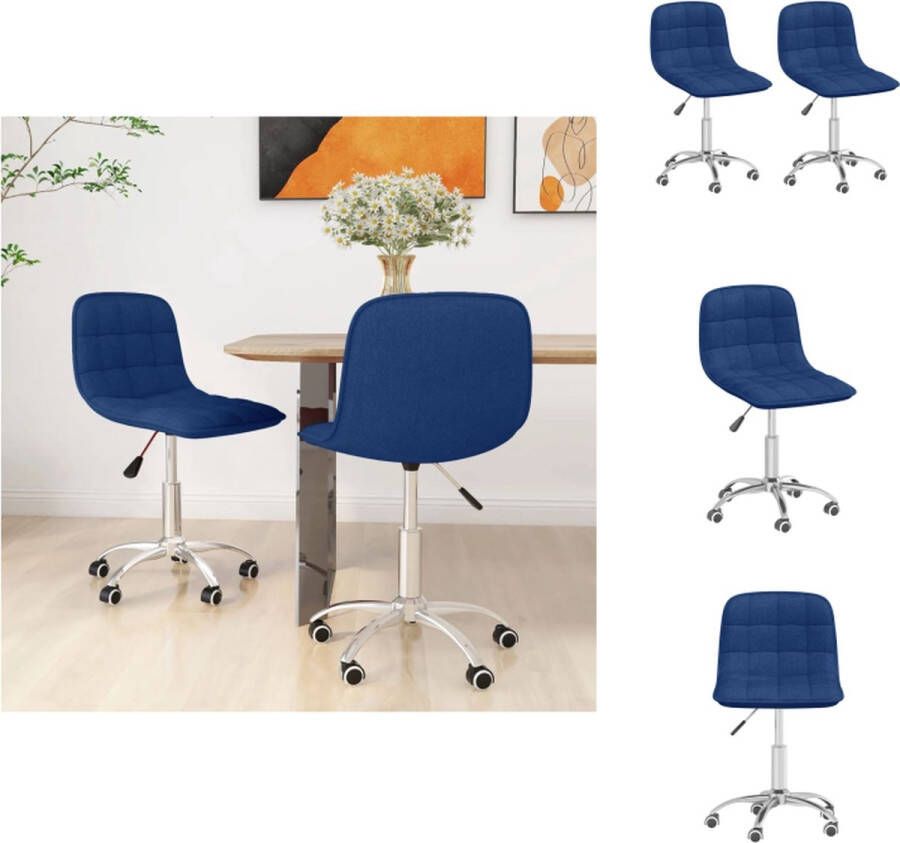 vidaXL Eetkamerstoelen Draaibaar Stof Blauw 42.5 x 45 x (69-80.5) cm Met Zwenkwielen Eetkamerstoel