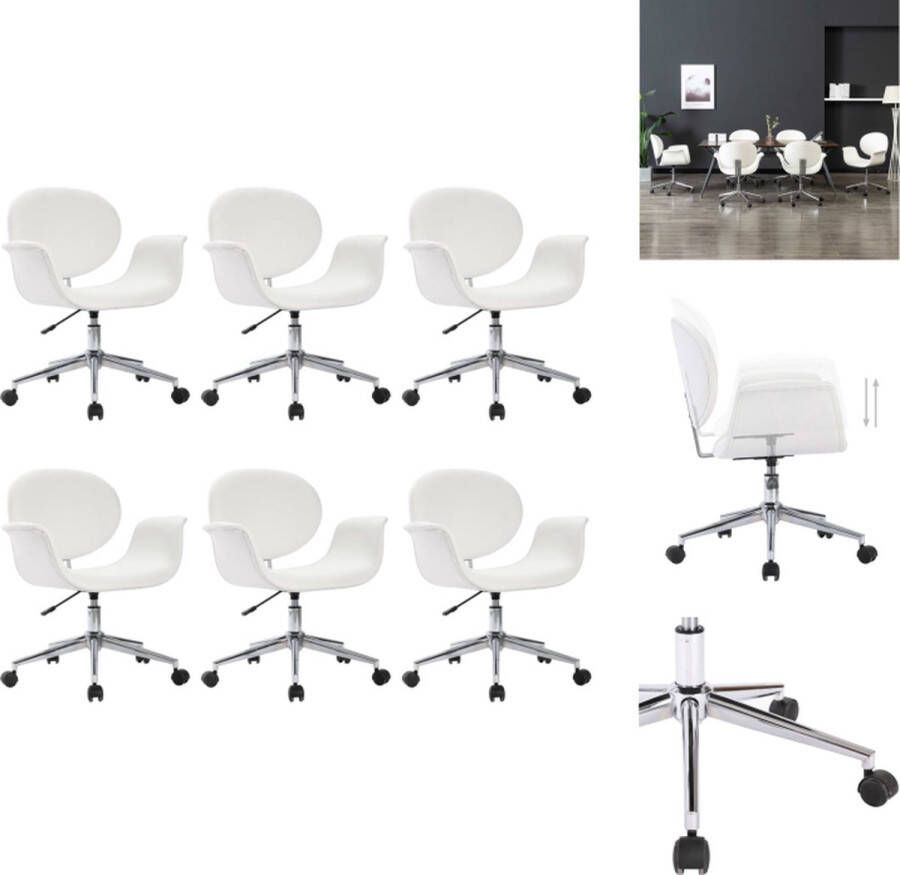 VidaXL Eetkamerstoel Eetkamerstoelen Keukenstoelen Keukenstoel Eetkamerstoelen draaibaar 6 st kunstleer wit