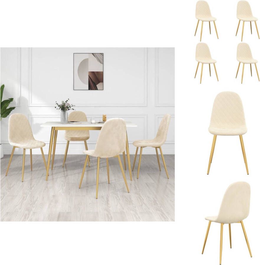 VidaXL Eetkamerstoel Eetkamerstoelen Stoel Stoelen Eetkamerstoelen 4 st fluweel crèmekleurig - Foto 2