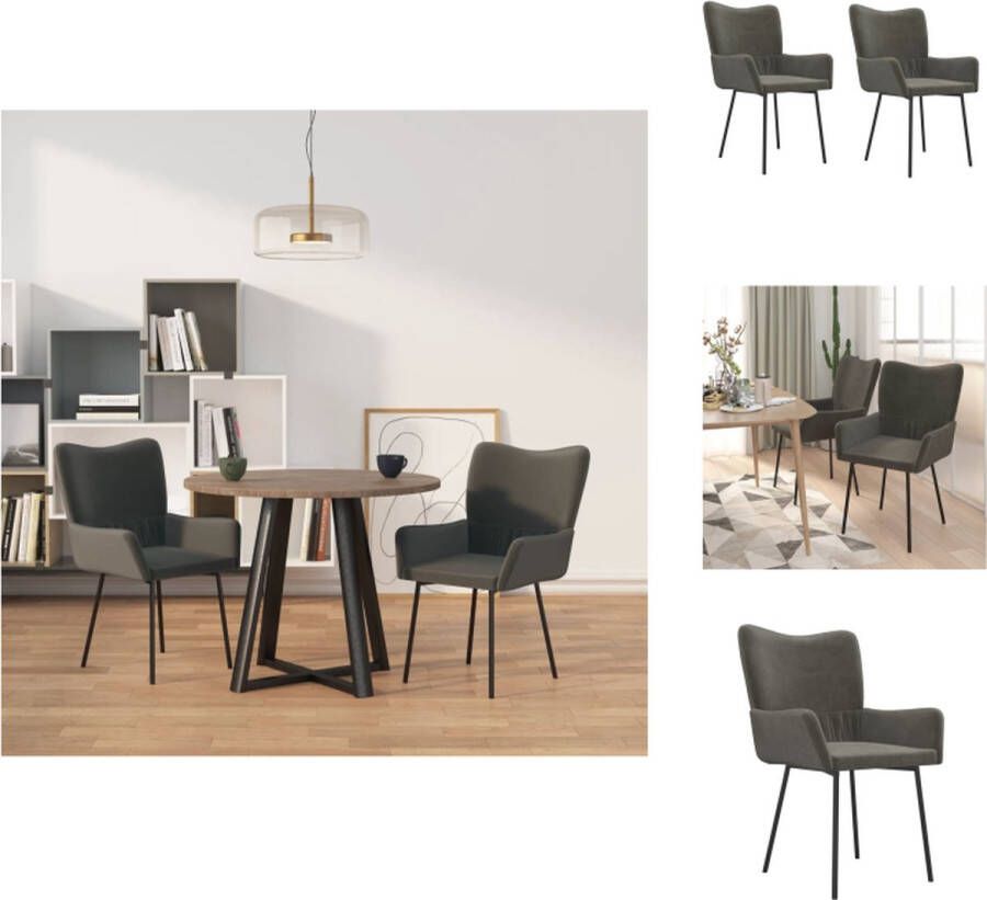 VidaXL Donkergrijze Fluwelen Eetkamerstoelen 54 x 59 x 76 cm Ergonomisch en Comfortabel Eetkamerstoel - Foto 6