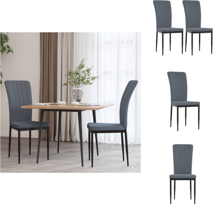 VidaXL Donkergrijze Fluwelen Eetkamerstoelen 54 x 59 x 76 cm Ergonomisch en Comfortabel Eetkamerstoel - Foto 3