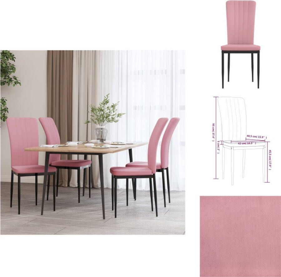 VidaXL Eetkamerstoel Eetkamerstoelen Eetstoel Stoel Eetkamerstoelen 4 st fluweel roze - Foto 2