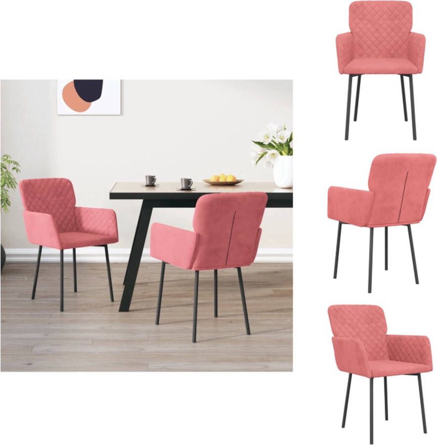 VidaXL Eetkamerstoel Eetkamerstoelen Eetstoel Stoel Eetkamerstoelen 2 st fluweel roze
