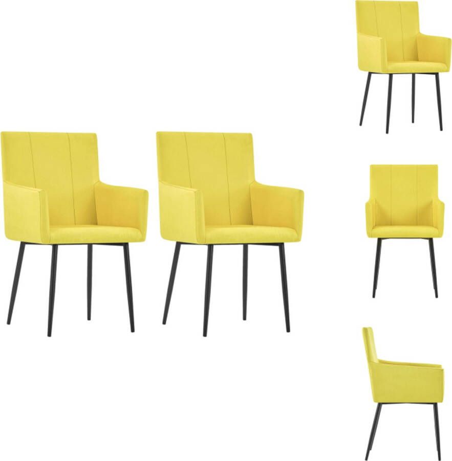 VidaXL Eetkamerstoel Eetkamerstoelen Keukenstoelen Keukenstoel Eetkamerstoelen 2 st met armleuningen stof geel