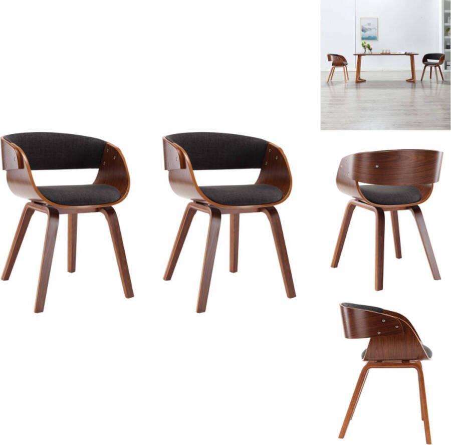 VidaXL Eetkamerstoel Eetkamerstoelen Bijzetstoel Bijzetstoelen Eetkamerstoelen 2 st gebogen hout en stof grijs - Foto 2