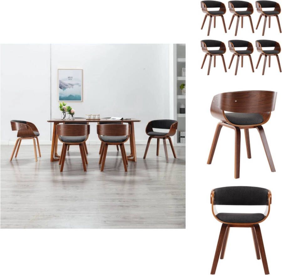 VidaXL Eetkamerstoel Eetkamerstoelen Bijzetstoel Bijzetstoelen Eetkamerstoelen 6 st gebogen hout en stof grijs