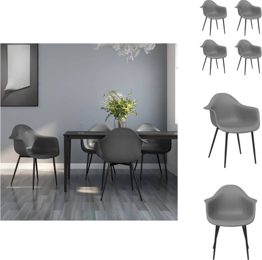 VidaXL Eetkamerstoel Eetkamerstoelen Keukenstoel Keukenstoelen Eetkamerstoelen 4 st PP grijs - Foto 4