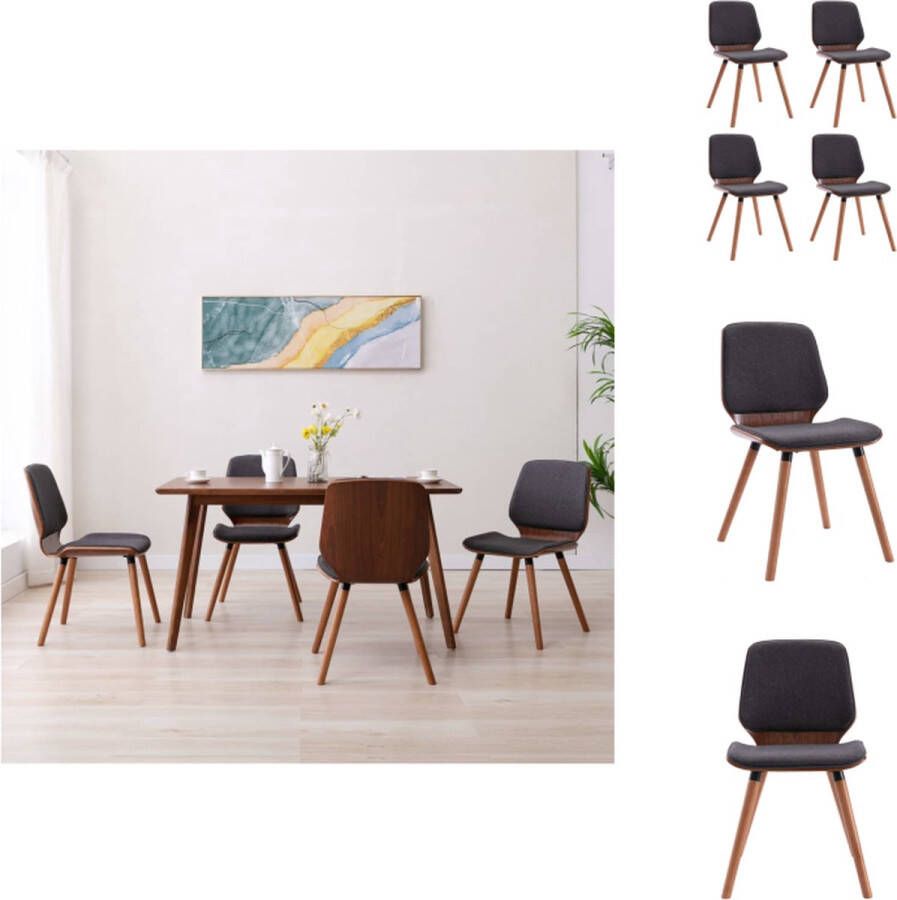 VidaXL Eetkamerstoelen Grijs Stijlvolle set van 4 Gevoerde stof Houten frame Afmeting- 48x62.5x85cm Eetkamerstoel