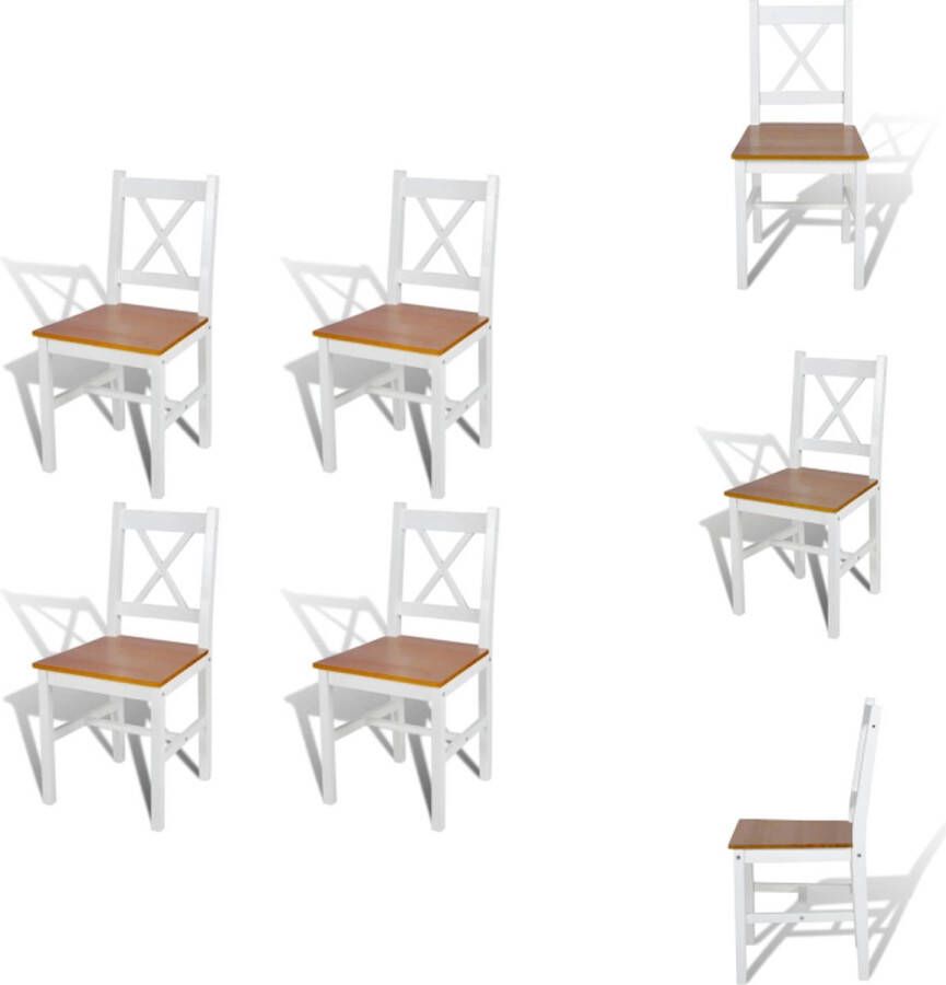 VidaXL Eetkamerstoel Eetkamerstoelen Houten Eetstoel Houten Eetstoelen Eetkamerstoelen 4 st grenenhout wit
