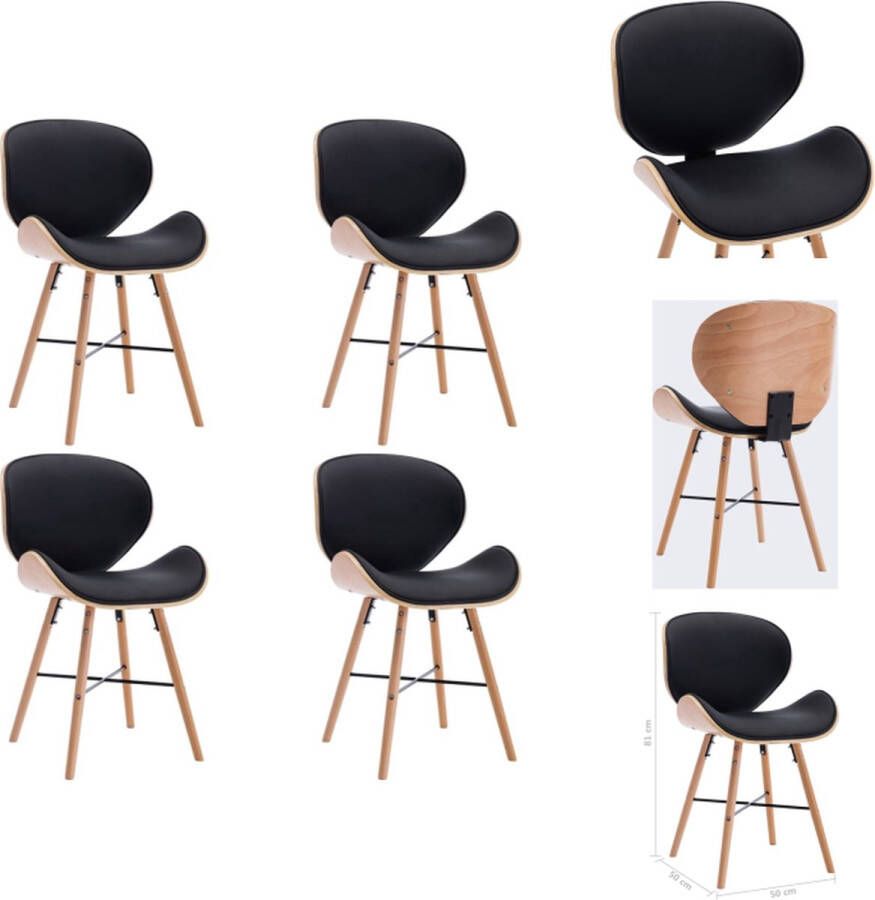 VidaXL Eetkamerstoel Eetkamerstoelen Bijzetstoel Bijzetstoelen Eetkamerstoelen 4 st kunstleer en gebogen hout zwart - Foto 3