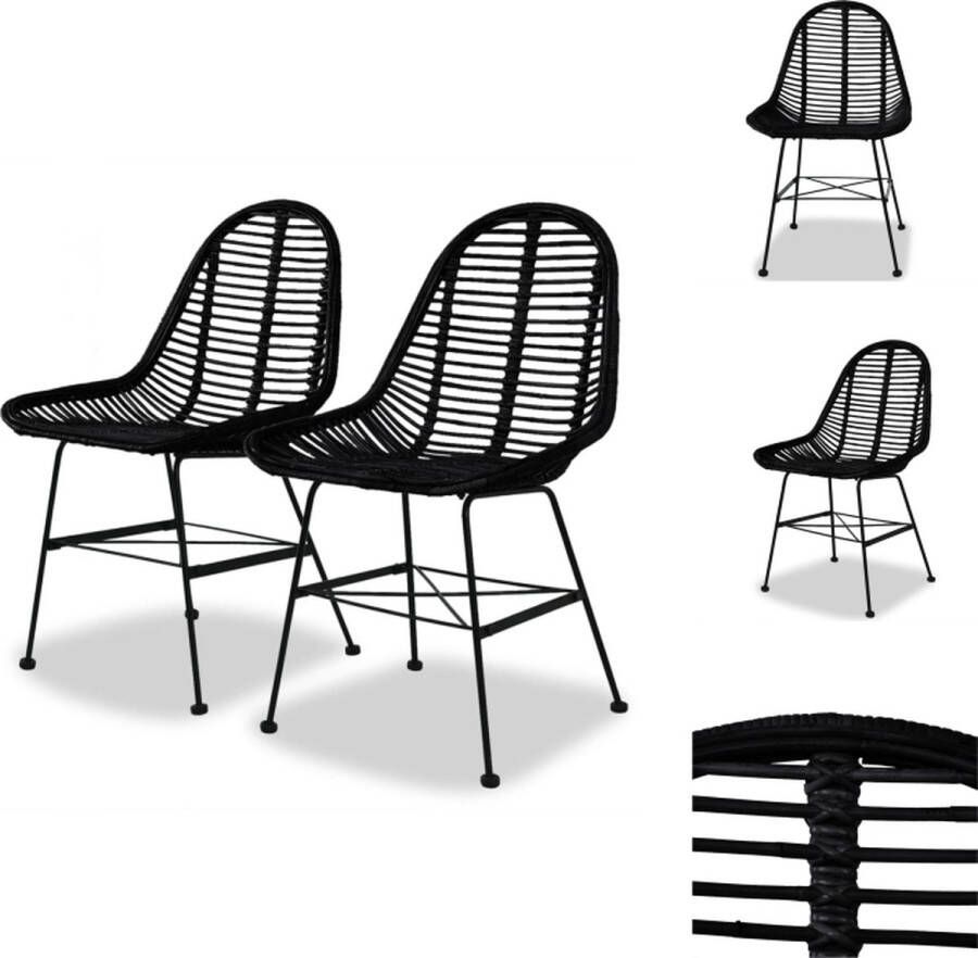 VidaXL Eetkamerstoelen Koloniale Stijl Rustieke Charme Ergonomisch Ontwerp Duurzaam Rattan Smeedijzeren Poten 49 x 56 x 84 cm Zwart (Set van 2) Eetkamerstoel