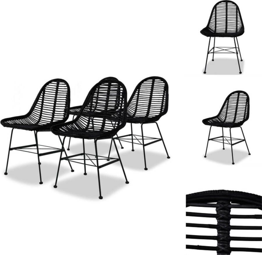 VidaXL Eetkamerstoelen Koloniale Stijl Set van 4 Zwart 49 x 56 x 84 cm Natuurlijke Rattan Zitting Smeedijzeren Poten Eetkamerstoel - Foto 2